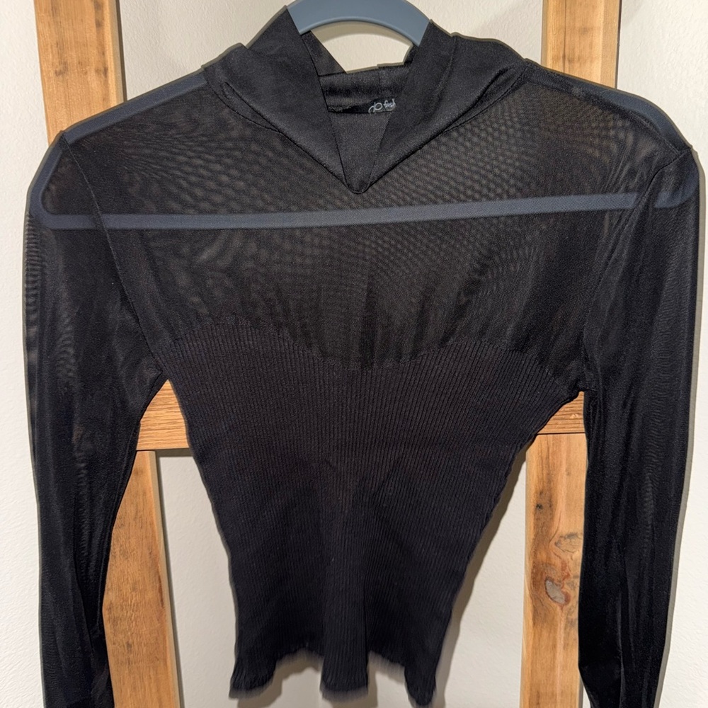 Black Ribbed with mesh Long Sleeve Top